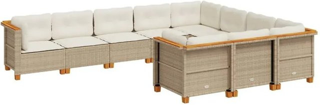 vidaXL 10-teilige Garten-Sofagarnitur aus Polyrattan und Akazienholz in Beige mit Kissen - Bild 1