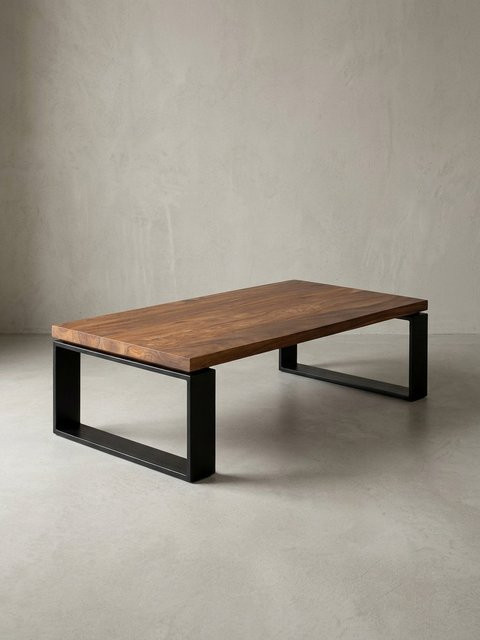 KADIMA DESIGN Couchtisch in Braun aus Massivholz und Metall im Industrial-Design, Rechteckig, B/T/H: 115 x 35 x 60 cm - Bild 1