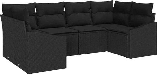 vidaXL Garten-Sofa-Set 6-teilig aus Polyrattan in Schwarz mit Polstern und Armlehnen - Bild 1