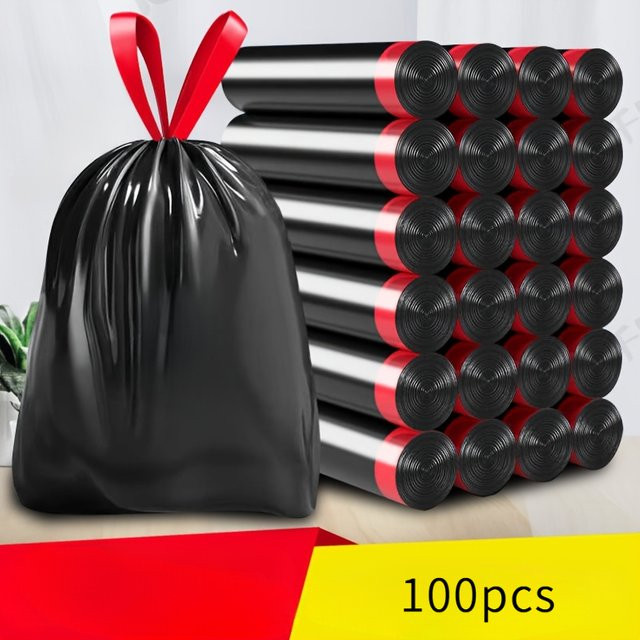 Hochleistungs-Müllbeutel aus Kunststoff, 100 Stück pro Rolle, Schwarz, 3,0 mm dick, auslaufsicher und reißfest - Bild 1