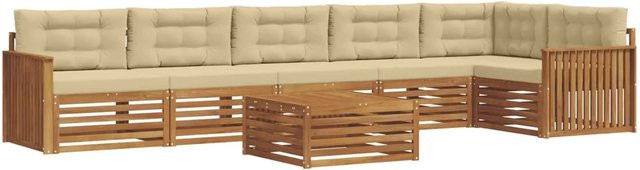 vidaXL Outdoor-Sofagarnitur 7-teilig aus Akazienholz mit Kissen in Natur und Beige - Bild 1