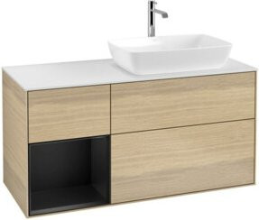 V&B Waschtischunterschrank Finion in Weiß mit blauem Regal und Eichenoptik, Breite: 120 cm, Tiefe: 50,1 cm, Höhe: 50,1 cm - Bild 1