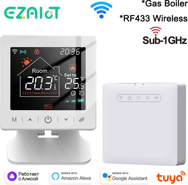 EZAIOT WiFi Smart Wireless RF-Thermostat für Gaskessel und Wasserantrieb, Temperaturregler in Weiß, kompatibel mit Alexa und Google Home - Bild 1