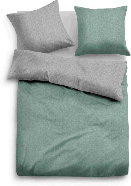 Tom Tailor Bettwäsche aus Flanell mit grafischem Design in Grün, Türkis und Grau, bestehend aus Bettbezug und Kissenbezug, B/H: 155 x 220 cm und 80 x 80 cm - Bild 1
