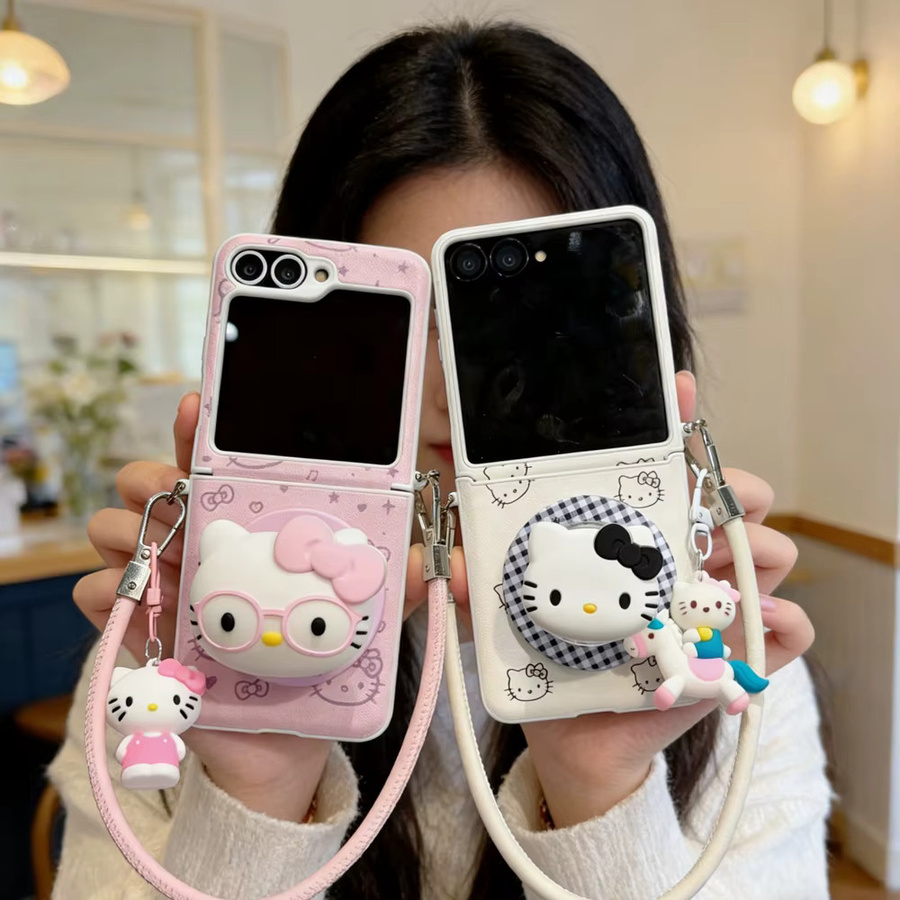 Sanrio Hello Kitty Lederhülle für Samsung Galaxy Z Flip 7 6 5 mit magnetischem Grip Tok und MagSafe Wireless Charging in Pink - Bild 2