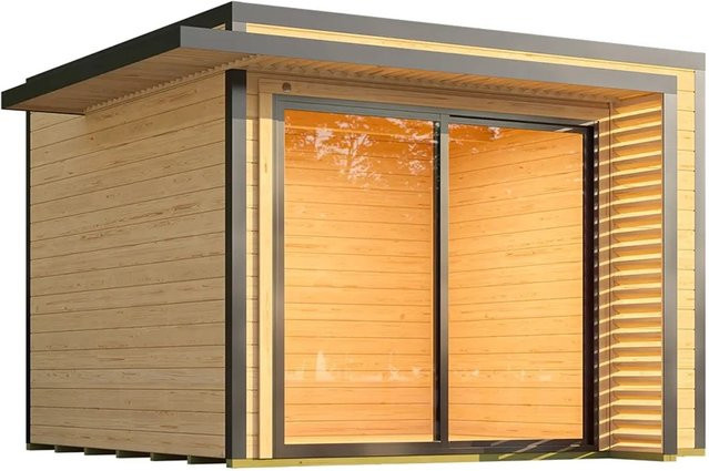 Weka Gartenhaus Amberley mit Doppelschiebetür in Anthrazit und Braun, modernes Holz-Gartenhaus mit Flachdach, B x T: 300 x 300 cm - Bild 1