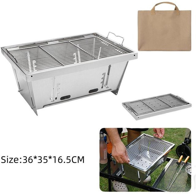 Tragbarer Outdoor Holzkohlegrill aus Edelstahl in Silber für Camping und Barbecue - Bild 1