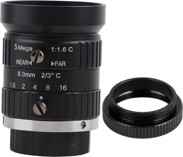 Andoer 5MP HD-Kameraobjektiv mit 8 mm Brennweite, manueller Blende f/1.6 und C-Mount in Schwarz für die Sicherheitsüberwachung - Bild 1