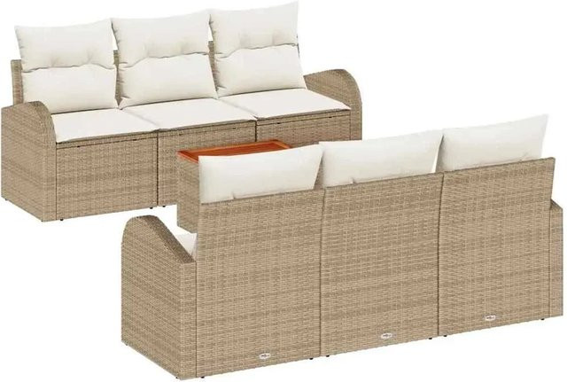 vidaXL Garten-Sofa-Set 7-teilig aus Poly Rattan in Beige mit Polsterung und Stauraumfunktion - Bild 1