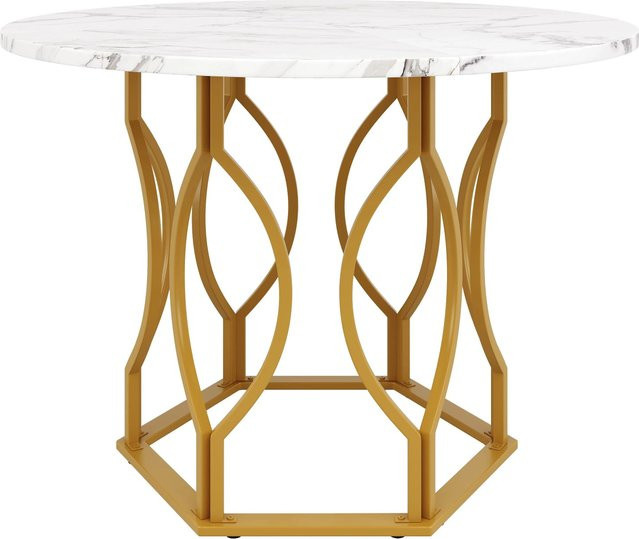Merax Runder Esstisch in Marmoroptik mit Goldgestell, B/T/H: 100 x 100 x 76 cm - Bild 1