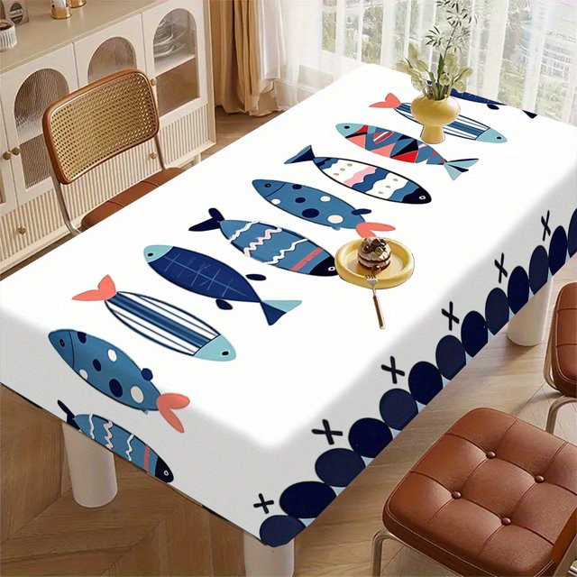 ZZN Tischdecke aus Polyester mit buntem böhmischem Sardinenmuster und Fischdesign - Bild 1
