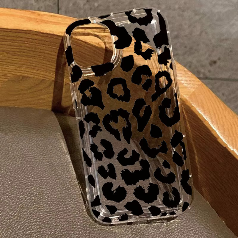 Transparente Handyhülle mit schwarzem Leopardenmuster für iPhone 11 bis iPhone 17 Pro Max, Softcover mit Luftkissen-Schutz - Bild 2