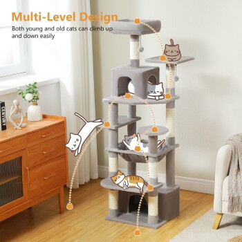 Pawz Road Kratzbaum Groß Grau mit Höhle und Hängematte, Höhe: 164 cm - Bild 2