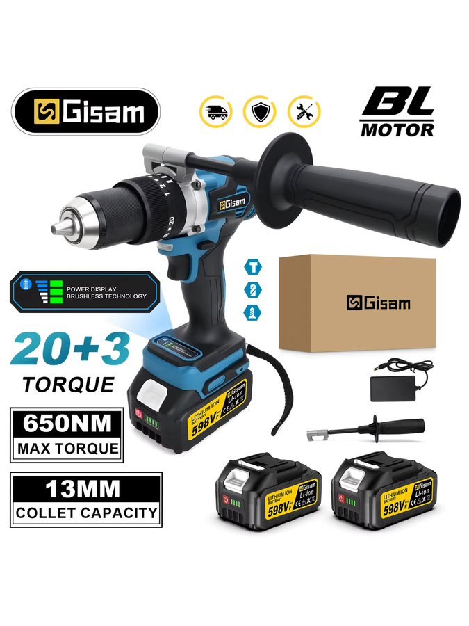 G nto Bürstenlose Elektrische Schlagbohrmaschine mit 650 N.m Drehmoment und 23 Stufen, kompatibel mit Makita 18 V LXT Akku, Blau - Bild 7
