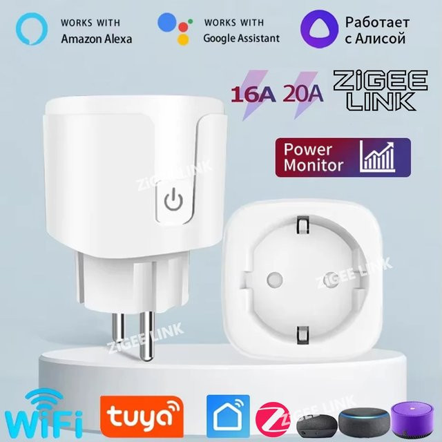 Shine-Tale Smart Plug EU WiFi Steckdose mit Stromverbrauchsmessung, 16A/20A, Tuya Smart Life App Steuerung, Timer und Sprachsteuerung für Alexa und Google Home, Weiß - Bild 1