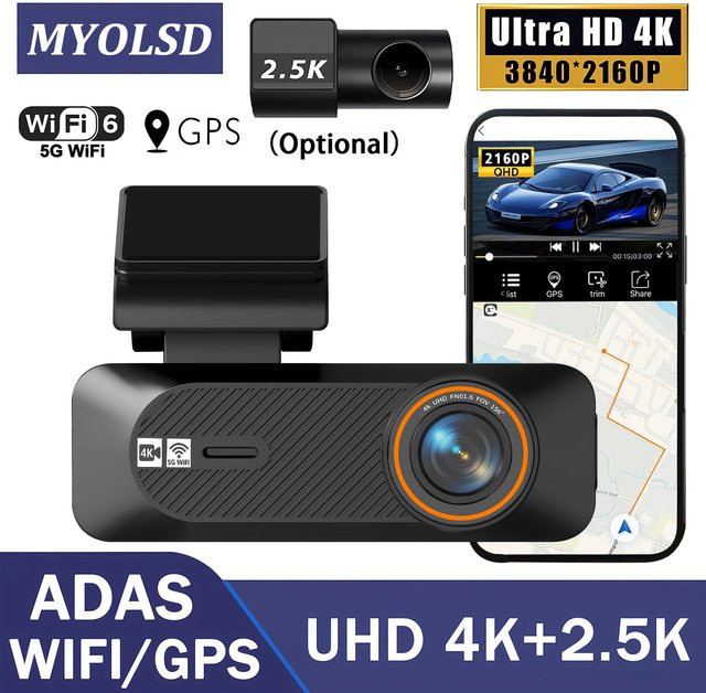 MYOLSD Dual-Objektiv Auto-Dashcam mit 4K 2160P und 2.5K 1440P Auflösung, Front- und Rückansicht, WLAN-Verbindung und 24-Stunden-Parkassistenz, Schwarz - Bild 1