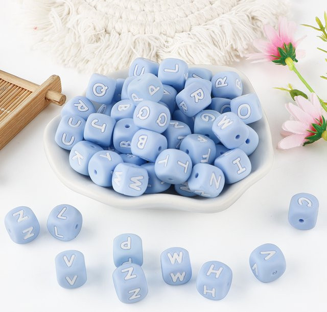 Kovict Alphabet-Buchstabenperlen, Silikon, blau, 12 mm - Bild 1