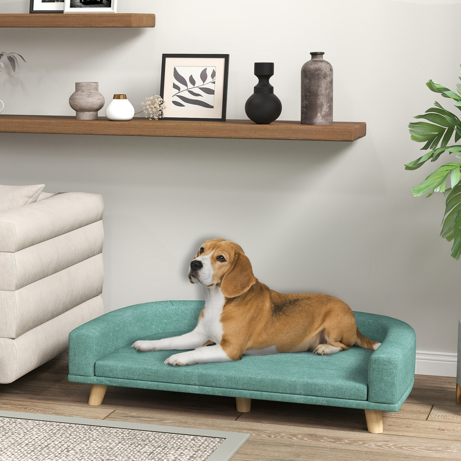 PawHut Hundesofa mit Kissen und Holzbeinen, erhöhtes Design für große Hunde, Grün, B/T/H: 98 x 67 x 25 cm - Bild 2