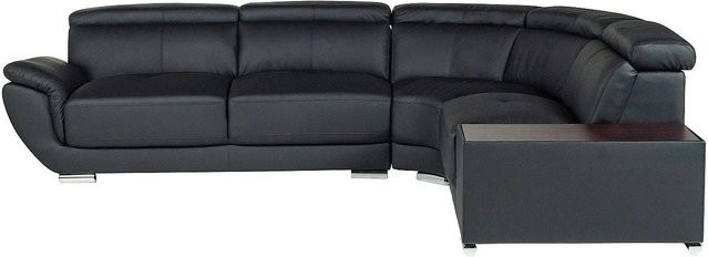 Vente-unique Sofa Nahia L-Form in Schwarz mit Lederbezug, Breite: 306 cm, Tiefe: 240 cm, Höhe: 78 cm - Bild 1