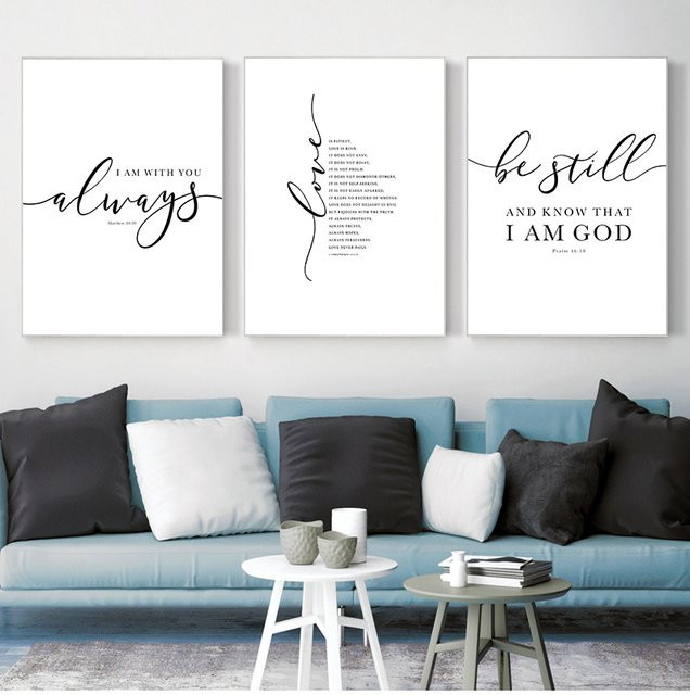 Potdemiel Leinwandgemälde mit christlichem Bibelvers-Zitat in Schwarz-Weiß, minimalistische Wandkunst mit Typografie - Bild 1