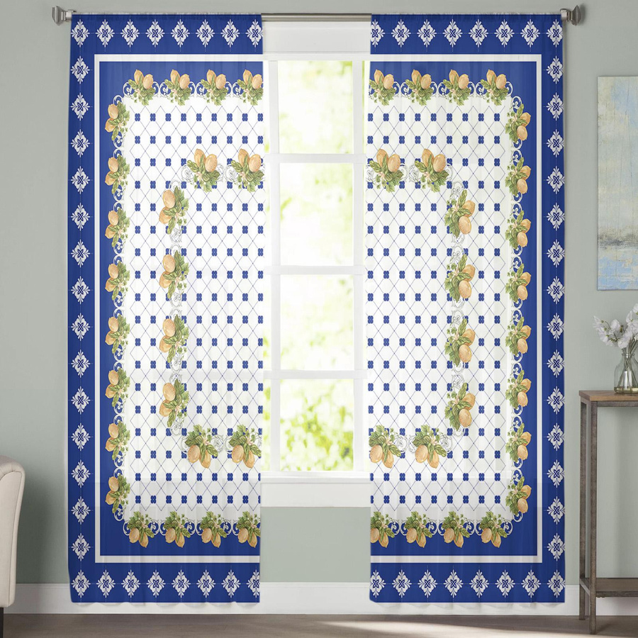Transparenter Voile-Vorhang mit Zitronen-Motiv in Blau, Breite: 150 cm, Höhe: 250 cm - Bild 3