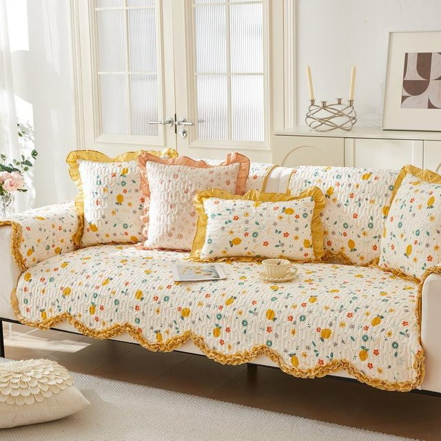 Super Six Sofakissen im koreanischen Stil aus reiner Baumwolle mit Blumenmuster, B/B: 70 x 70 cm - Bild 1