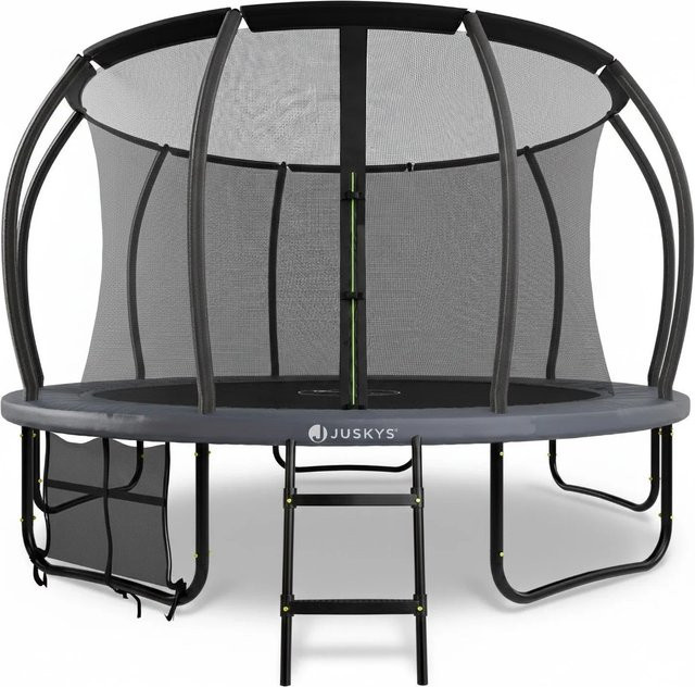 Juskys Trampolin SkyBounce L Gartentrampolin in Schwarz/Anthrazit mit Ø 366 cm, PowerSpring Sprungfedern und Leiter - Bild 1