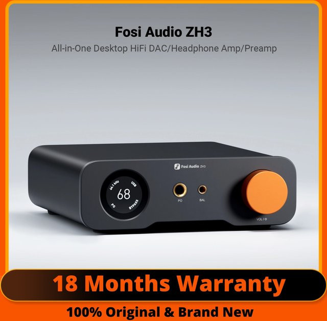 Fosi Audio ZH3 Desktop HIFI DAC Kopfhörerverstärker und symmetrischer Vorverstärker in Schwarz mit XLR, RCA, 4,4mm und 6,35mm Ausgängen sowie Fernbedienung - Bild 1