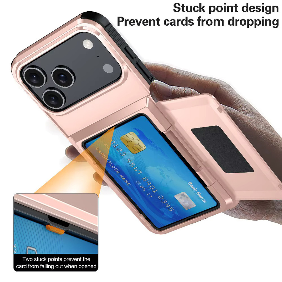 New Style Flip Card Pocket Handyhülle für iPhone 11 bis iPhone 17 Pro Max Plus in Pink – 2-in-1 Geldbörsen-Schutzhülle, kratzfest und stoßfest - Bild 4