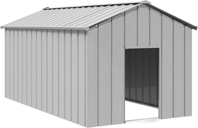 vidaXL Hundehütte aus Metall mit Dach in Grau, wetterfest, B/T/H: 114 x 202 x 101 cm - Bild 1