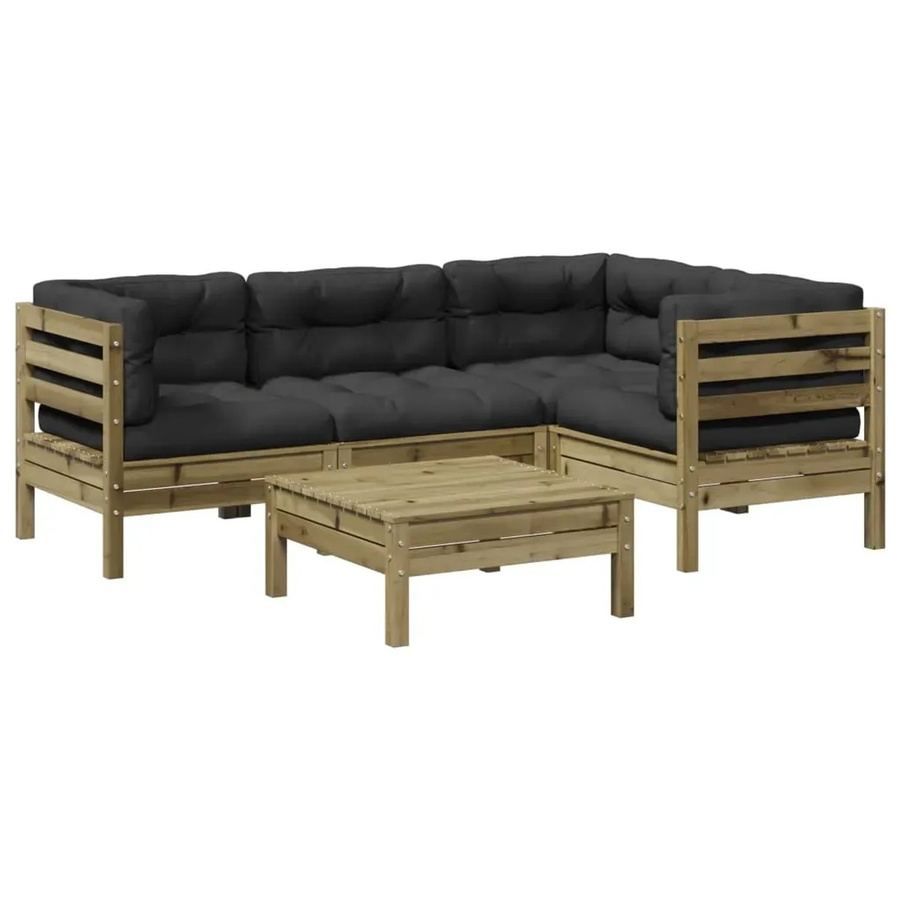 vidaXL 5-tlg Garten-Sofagarnitur L-Form aus imprägniertem Kiefernholz mit Polsterkissen in Anthrazit und Grau - Bild 2