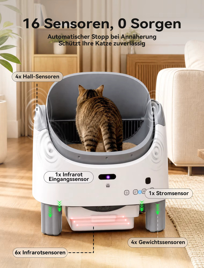 Amicura X1 Max Smarte Automatische Katzentoilette in Weiß – Geräuscharme App-gesteuerte Elektrische Selbstreinigende Katzentoilette mit Geruchsbeseitigung - Bild 5