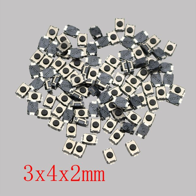 100 Stück Tactile Touch Schalter LOCHEUK 2 Pin SMD PCB Momentary Mini Micro Turtle Push Button in Schwarz B/T/H: 3 x 4 x 2 mm - Bild 1