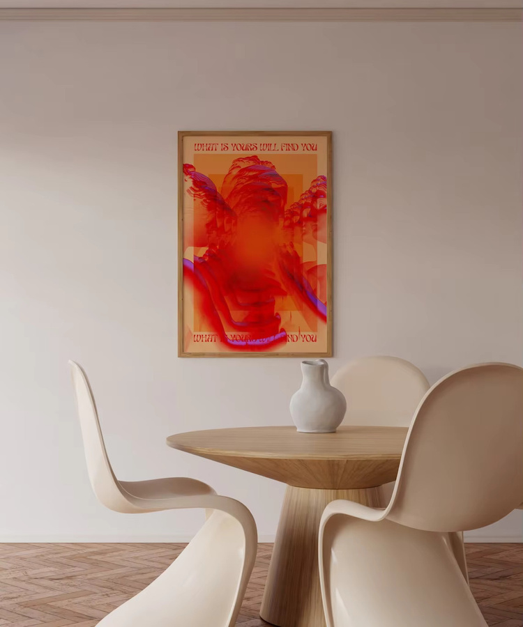 Affirmation Poster von SHENCHEN in Rot – Retro Wandkunst im 70er Jahre Hippie-Stil mit Typografie und abstrakten Elementen - Bild 2