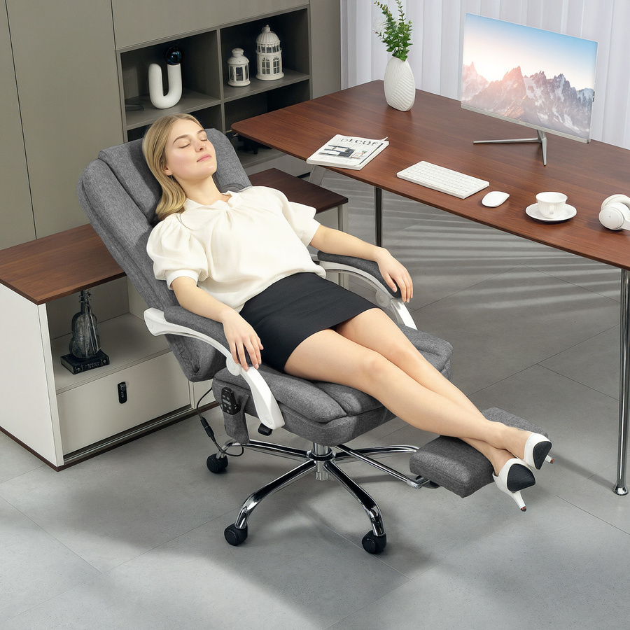 Aosom HOMCOM Ergonomischer Massagesessel und beheizbarer Bürostuhl in Grau mit Leinenoptik, Fußstütze und 360 Grad Drehbarkeit - Bild 2