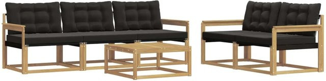 vidaXL Outdoor-Sofagarnitur 6-teilig in Weiß und Schwarz mit Holz- und Polsterelementen B/T/H: 79 x 79 x 37 cm - Bild 1