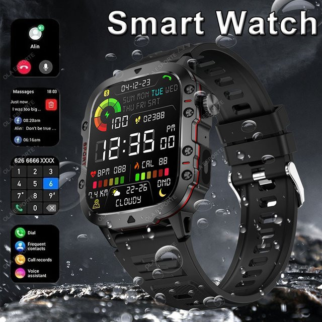 Ola Esporte Hw12 Militär-GPS-Smartwatch für Herren in Schwarz mit 2,01 Zoll Touchscreen, Bluetooth-Anruf und Sprachsteuerung - Bild 1