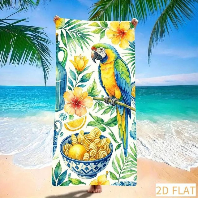 Toskanische Food Art Strandtuch von JMG Household Supplies, schnelltrocknendes Mikrofaser Strandtuch mit Pasta, Feige und Zitrone Motiv, sandfrei und weich, B/H: 50 x 100 cm, Mehrfarbig - Bild 1