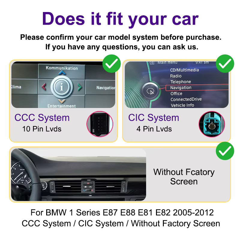 AUTOTOP 10,25 Zoll Linux Android Auto Touchscreen für BMW 1er E81 E82 E87 E88 (2005–2012) mit Carplay, Youtube und iDrive Unterstützung in Schwarz - Bild 2