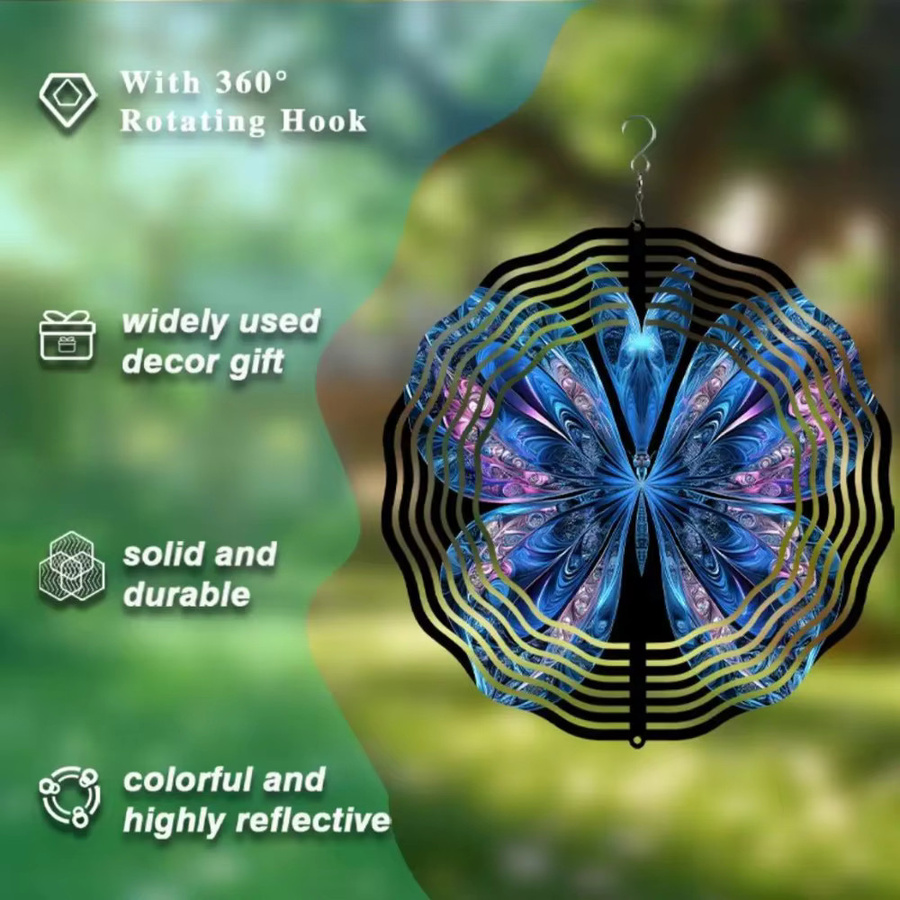 HELLOYOUNG 3D Metall-Windspinner Schmetterling in Blau und Violett als kinetische Gartendekoration für den Außenbereich - Bild 5