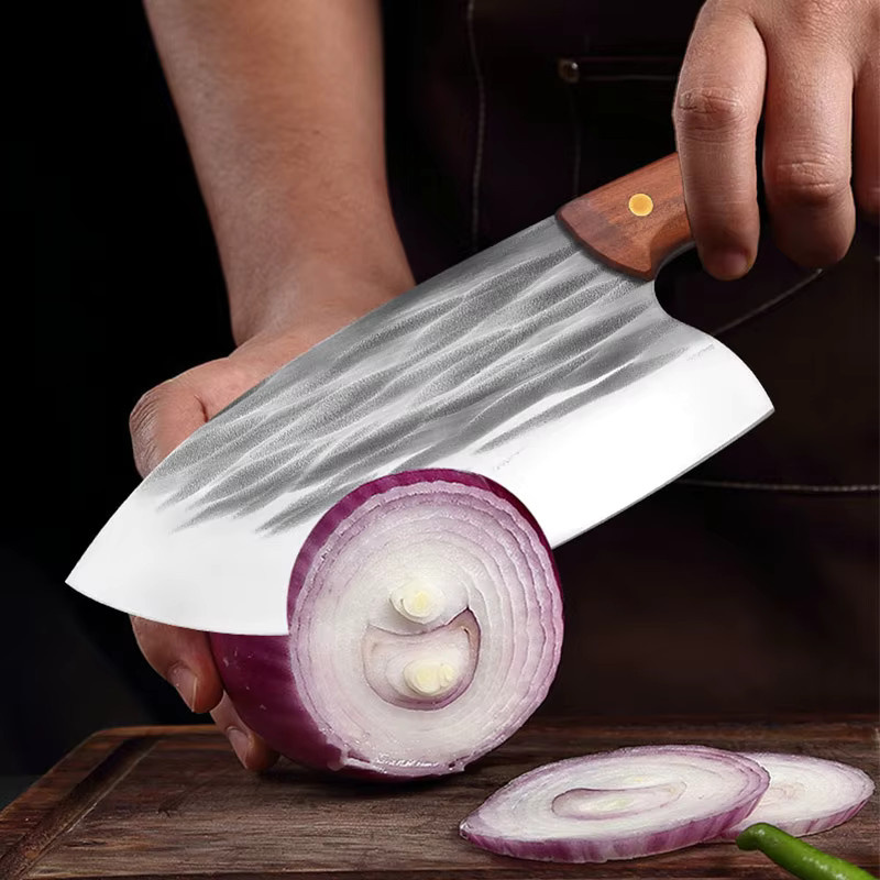 InLeung Handgeschmiedetes Küchenmesser aus Edelstahl mit Holzgriff in Silber - Bild 2