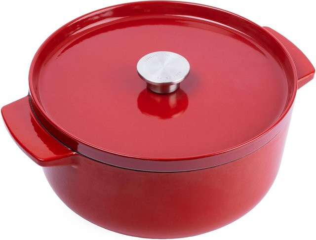 KitchenAid Bräter mit Deckel aus emailliertem Gusseisen, Rund, Rot, Durchmesser: 26 cm, Volumen: 5,2 l - Bild 1