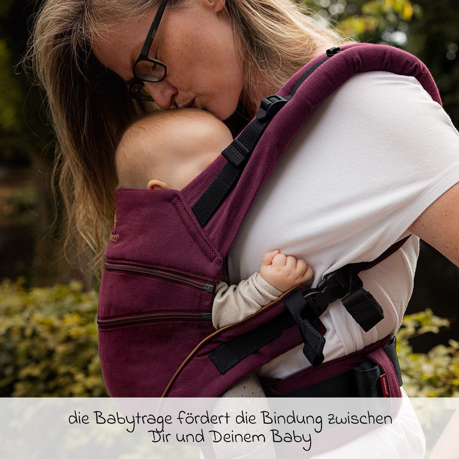 manduca Babytrage XT Denimberry Toffee mit 2 Silikon-Schnullerketten für 3,5 kg bis 20 kg - Bild 3