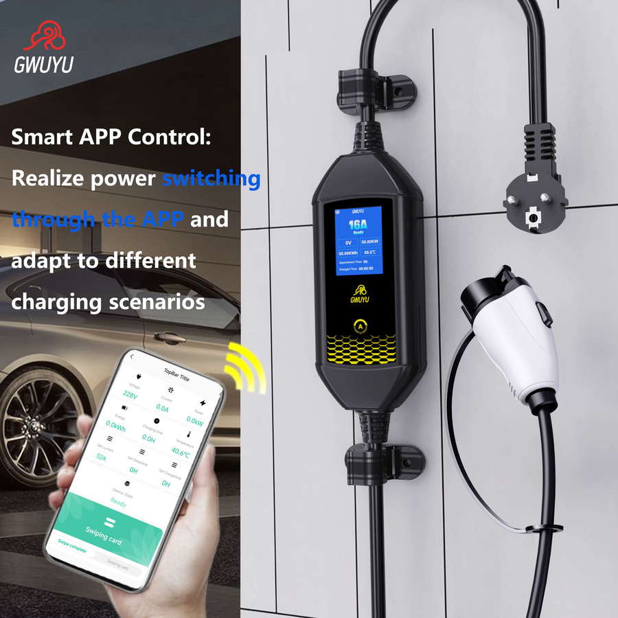 GWUYU Tragbares EV-Ladegerät Typ 1 J1772 Wallbox 3,5 kW mit App-Steuerung und 4 Meter Kabel in Schwarz - Bild 3