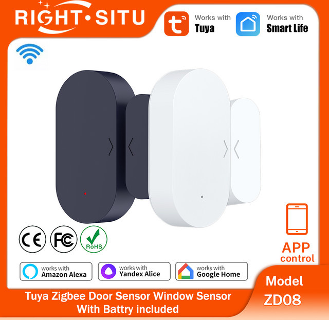 Tuya Zigbee Tür- und Fenstersensor in Weiß zur App-Steuerung mit Alexa und Yandex Unterstützung (Tuya Zigbee Hub erforderlich) - Bild 1