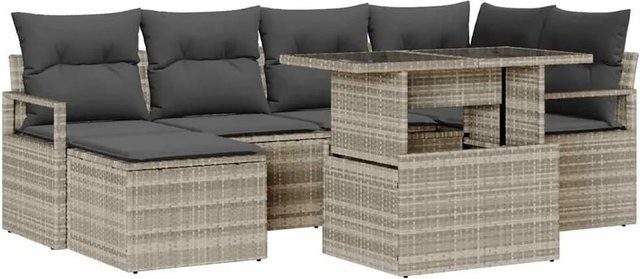 vidaXL Garten-Sofa-Set 7-tlg. in Hellgrau mit Poly-Rattan und Kissen - Bild 1