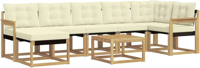 vidaXL Outdoor-Sofagarnitur L-Form aus Akazienholz mit 8 Kissen in Weiß und Beige - Bild 1