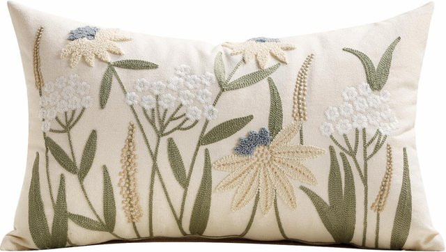 JMG Clothing Plüsch Kissenhülle mit Blumenmuster in Beige, Minimalistischer Nordischer Stil, B/H: 45 x 45 cm und 30 x 50 cm - Bild 1