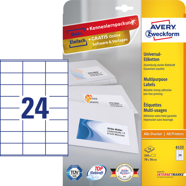 AVERY Zweckform Universal-Etiketten 6122, weiß, B: 7,0 cm, H: 3,6 cm - Bild 1