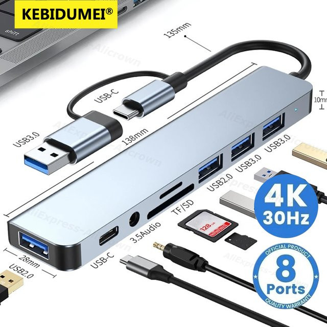Kebidumei USB C Dockingstation Multiport-Adapter mit 5 Gbit/s USB 3.0 Hub und TF SD-Kartenleser für PC, Laptops und MacBook - Bild 1